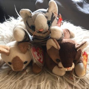 BEANIE BABY 3 Cats Prance, Pounce, & Snip Vintage Collectible Plush Toy Bundle